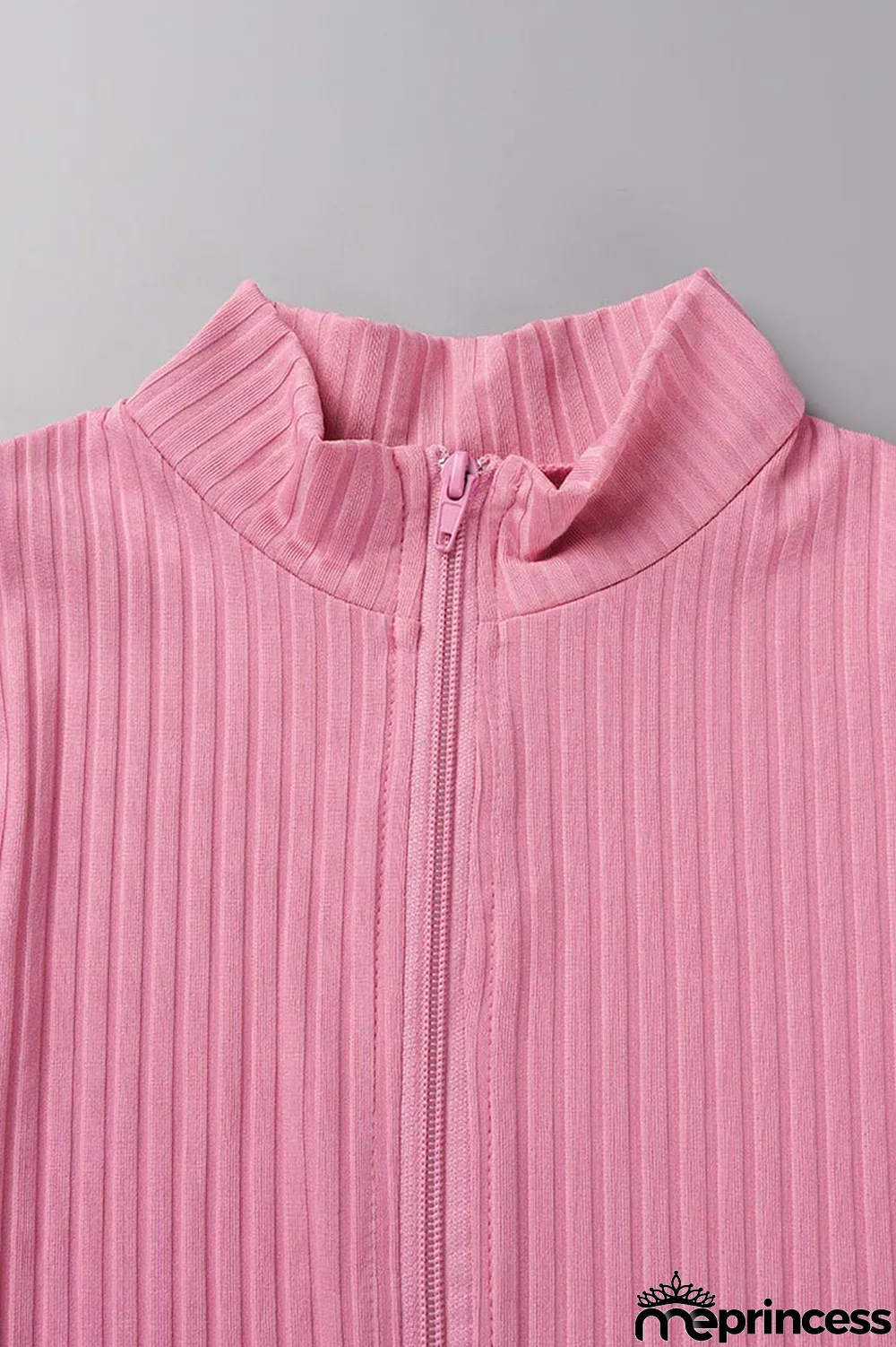 Pink Casual Solid Patchwork Zipper Collar Skinny Jumpsuits