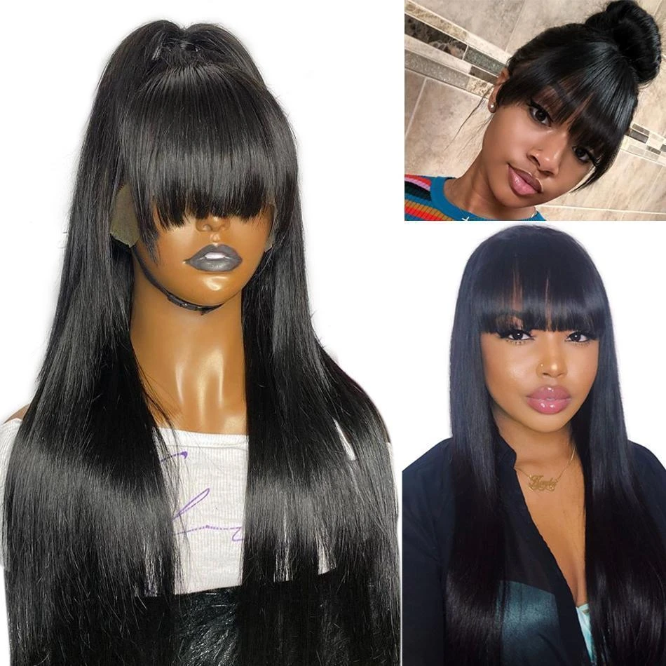 ELCNEPAL® | Lace Front Bang Wig Remy High-Density Hair Straight Wig With Baby Hair Wig ELCNEPAL