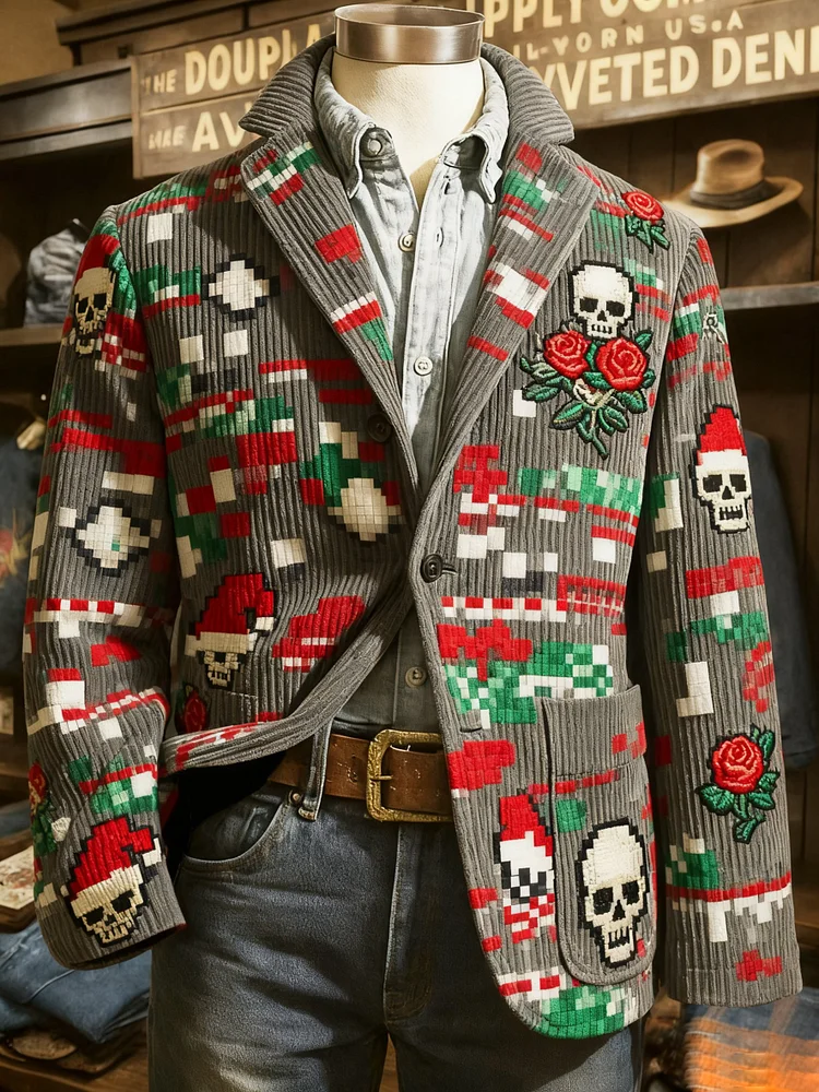 Men's Vintage Christmas Skull Rose Casual Jacket 