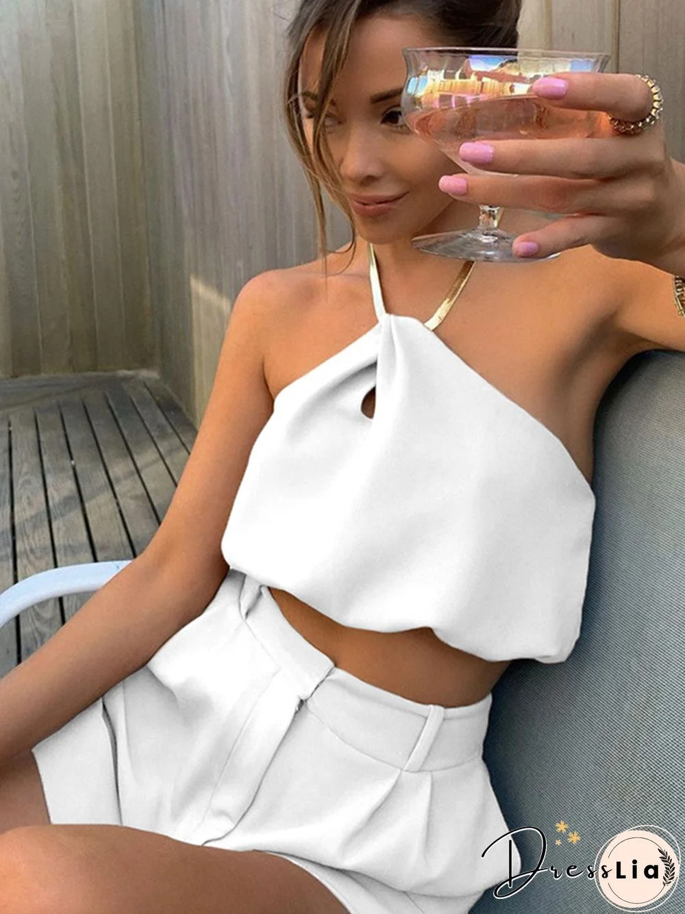 Forefair Halter Summer Crop Top Strapless Chain Neck Twist Fashion Lady Sexy Outfits Party Off Shoulder Women Tops