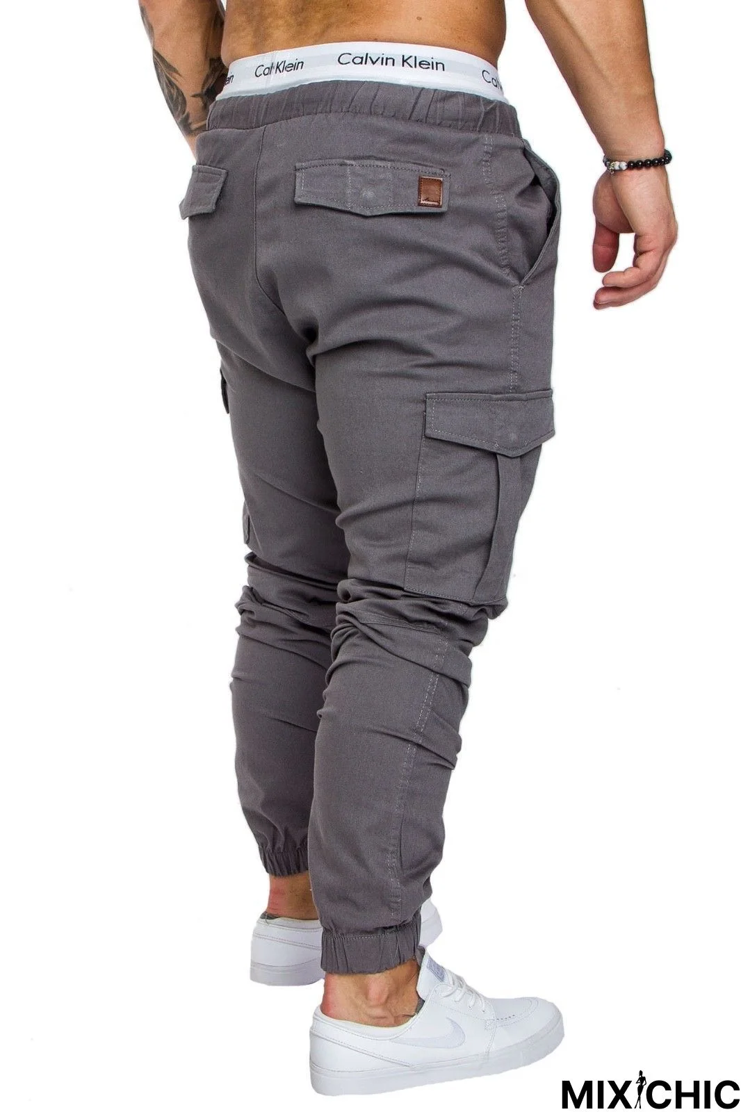 Men Casual Joggers Solid Color Pants Cotton Elastic Long Trousers