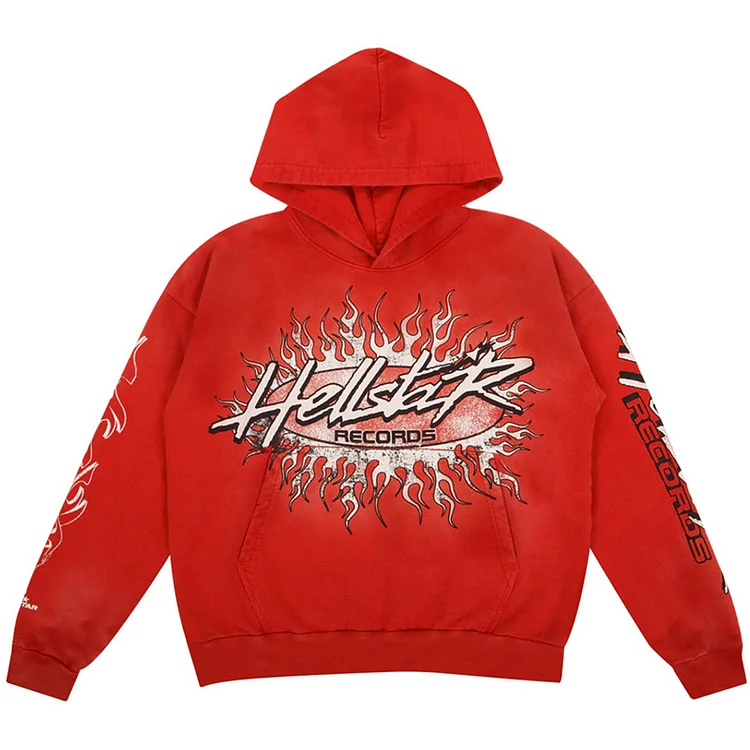 Sopula Vintage Hellstar Graphic Print Red Pullover Hoodie