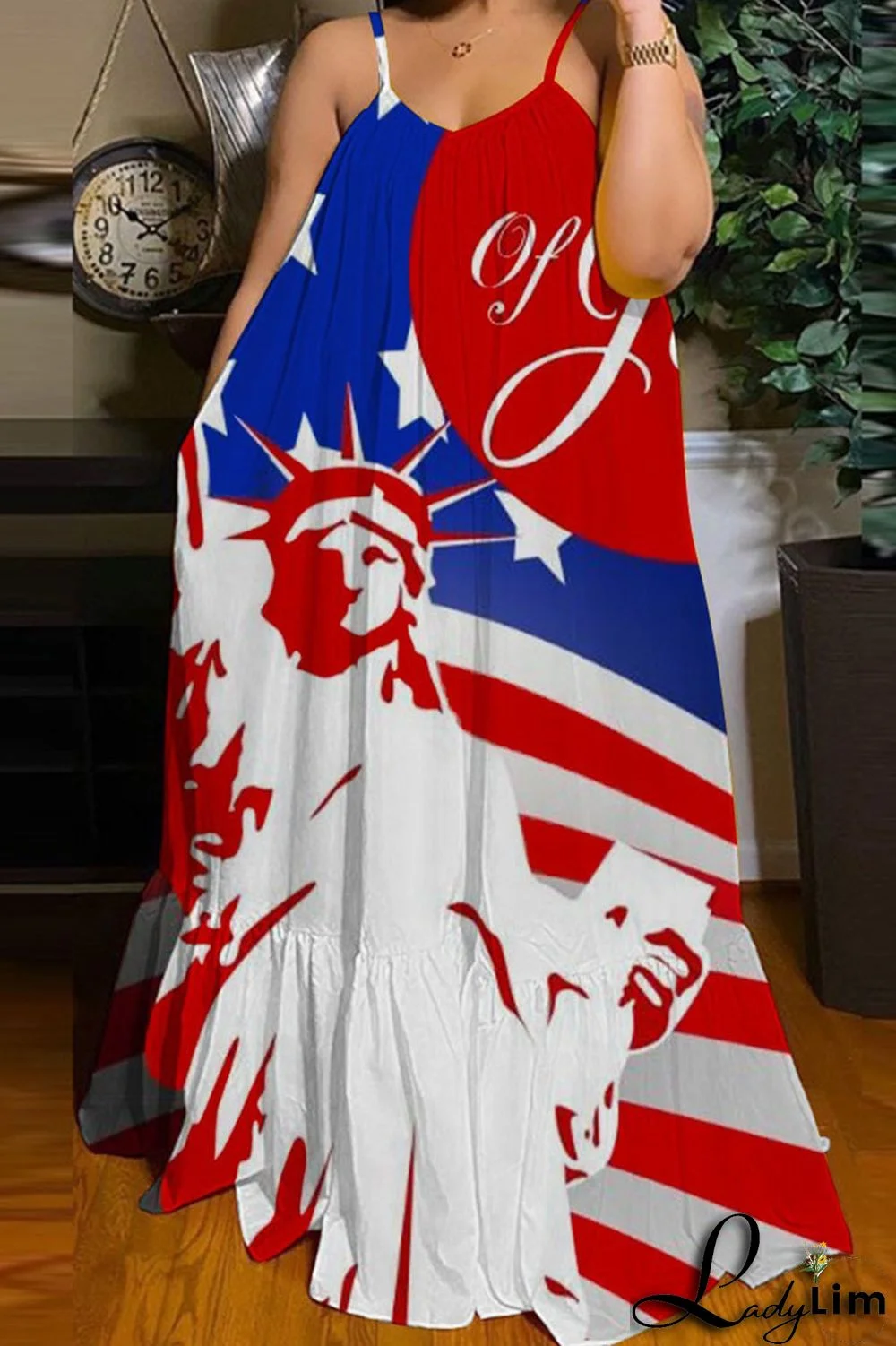 Gray Blue Casual Print Patchwork Spaghetti Strap Straight Dresses