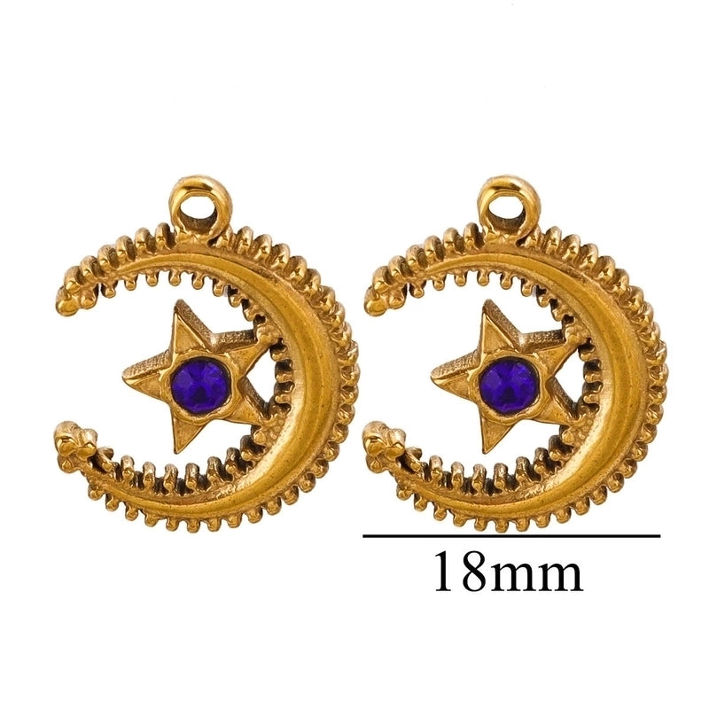 5 Pcs/package Retro Star Moon Stainless Steel Plating Inlay Pendant Jewelry Accessories