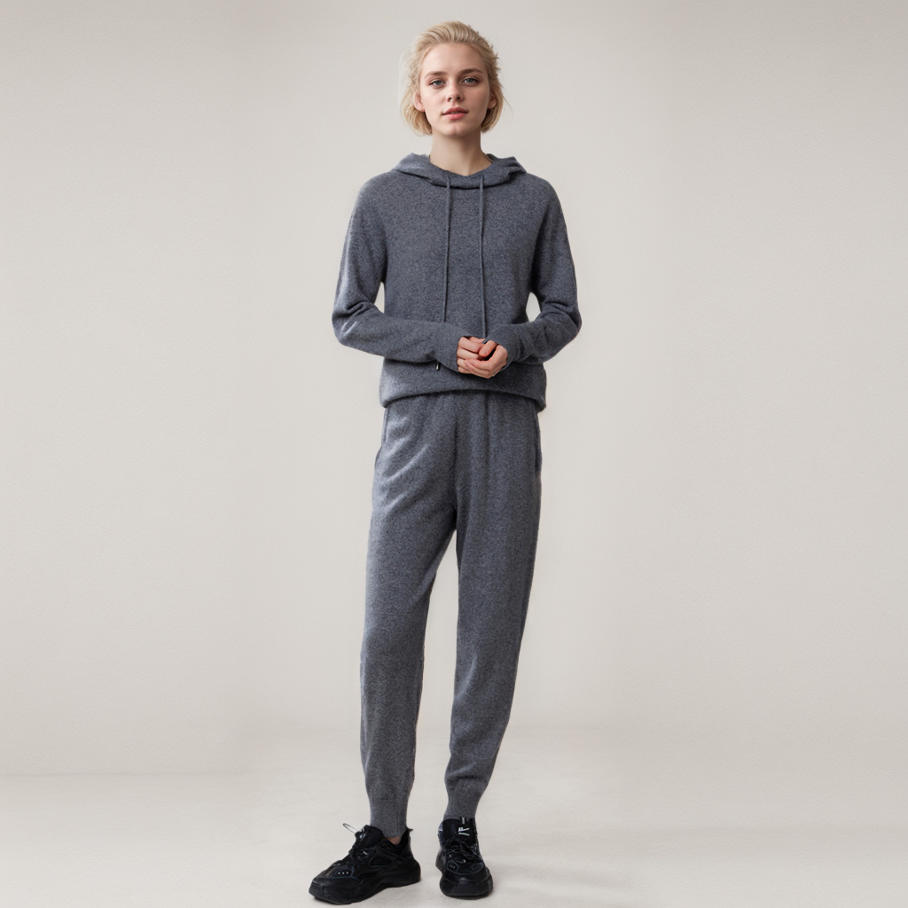 Women's Cashmere Hoodie Sweater Set Loose and Warm REAL SILK LIFE