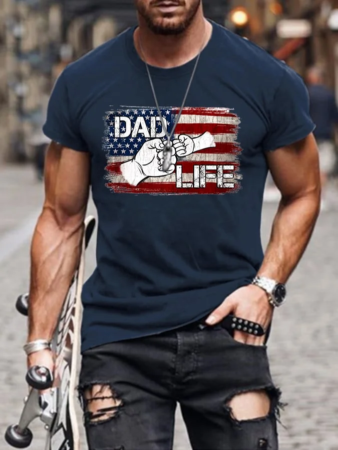 Men's Father's Day Dad Life Flag Print Casual T-Shrit socialshop