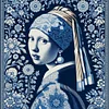 Blue And White Porcelain-Pearl Earring Girl-14CT Stamped Cross Stitch 40*40cm/15.75*15.75in