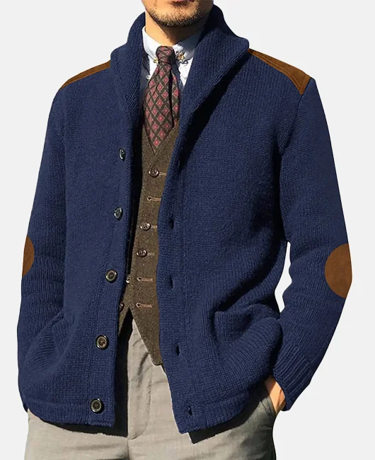 Okaywear Shawl Lapel Single Breasted Suede Patchwork Knitted Pockets Jacket
