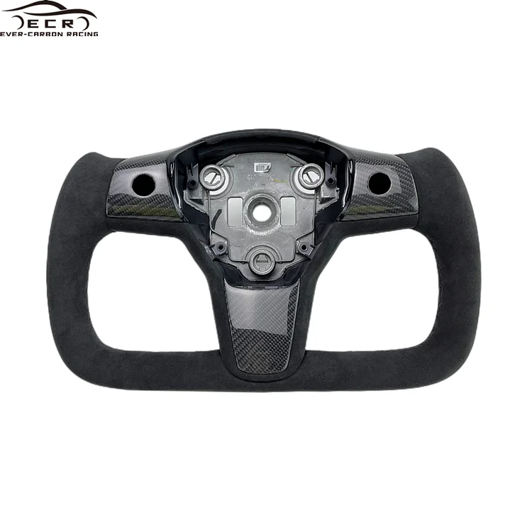 Ever-Carbon Racing ECR Custom Design Suede Leather Carbon Fiber Steering Wheel For Tesla Model 3 Yoke Steering Wheel