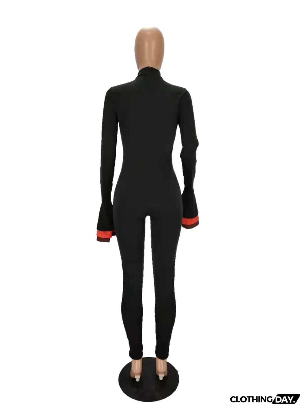 Women Spring Black Long Sleeves Basic Jumpsuit