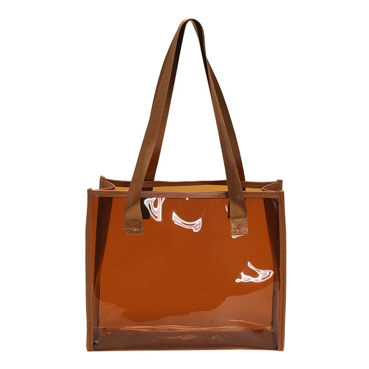 Transparent Shoulder Bag Casual PVC Clear Women Handbags for Vacation (Brown)