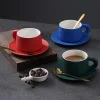 Rhine Blue Matte Thick Handle Ceramic Coffee Cup and Saucer Set