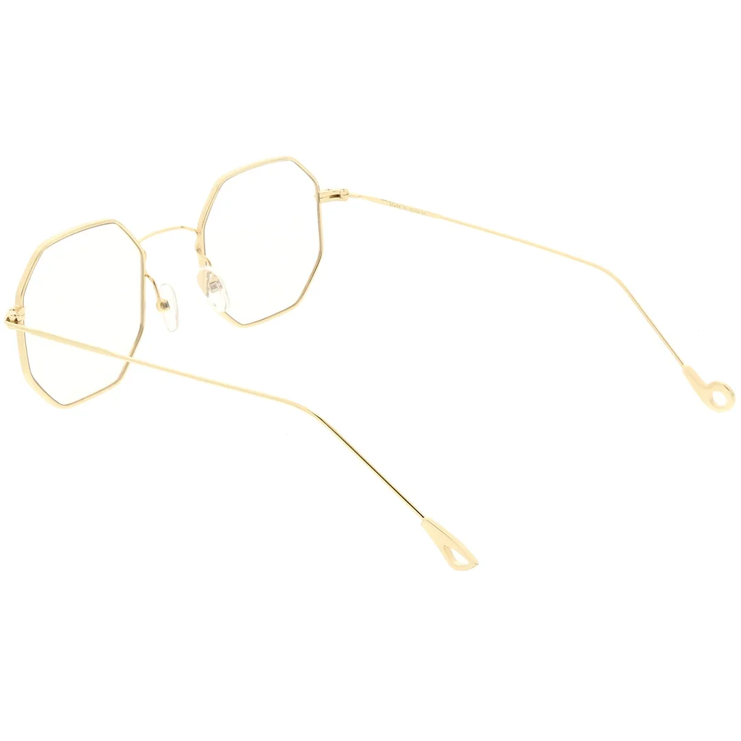 Premium Geometric Octagon Eyeglasses Ultra Slim Metal Clear Flat Lens 49mm