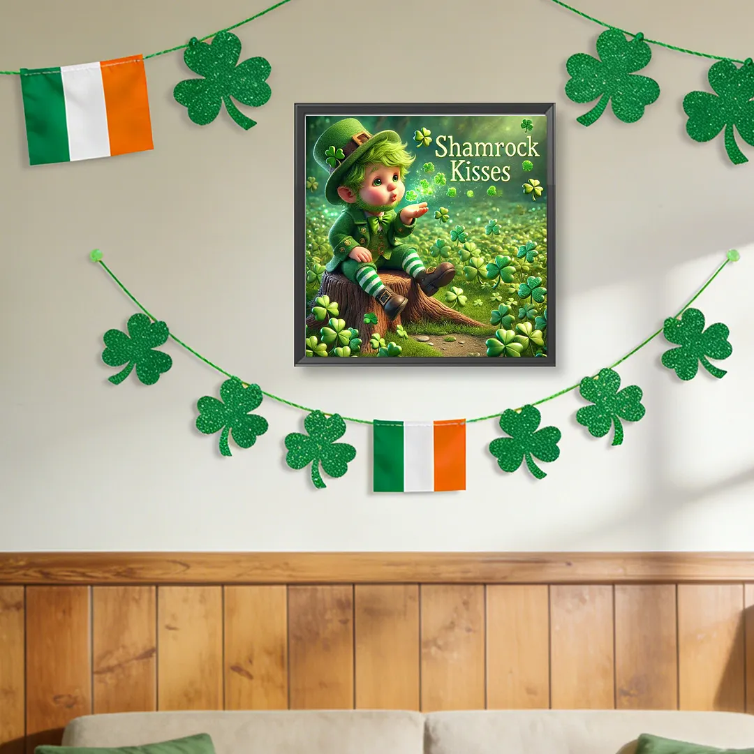 St Patricks Day Elf Full DIY 5D Round Drill Diamond Art Kits for Home Wall Decor 40x40cm
