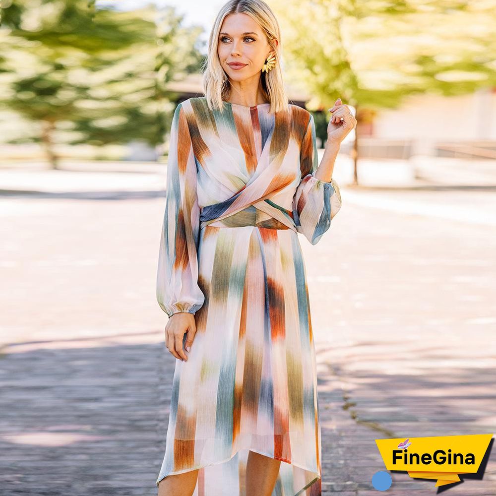 Print Color Block Autumn Dress