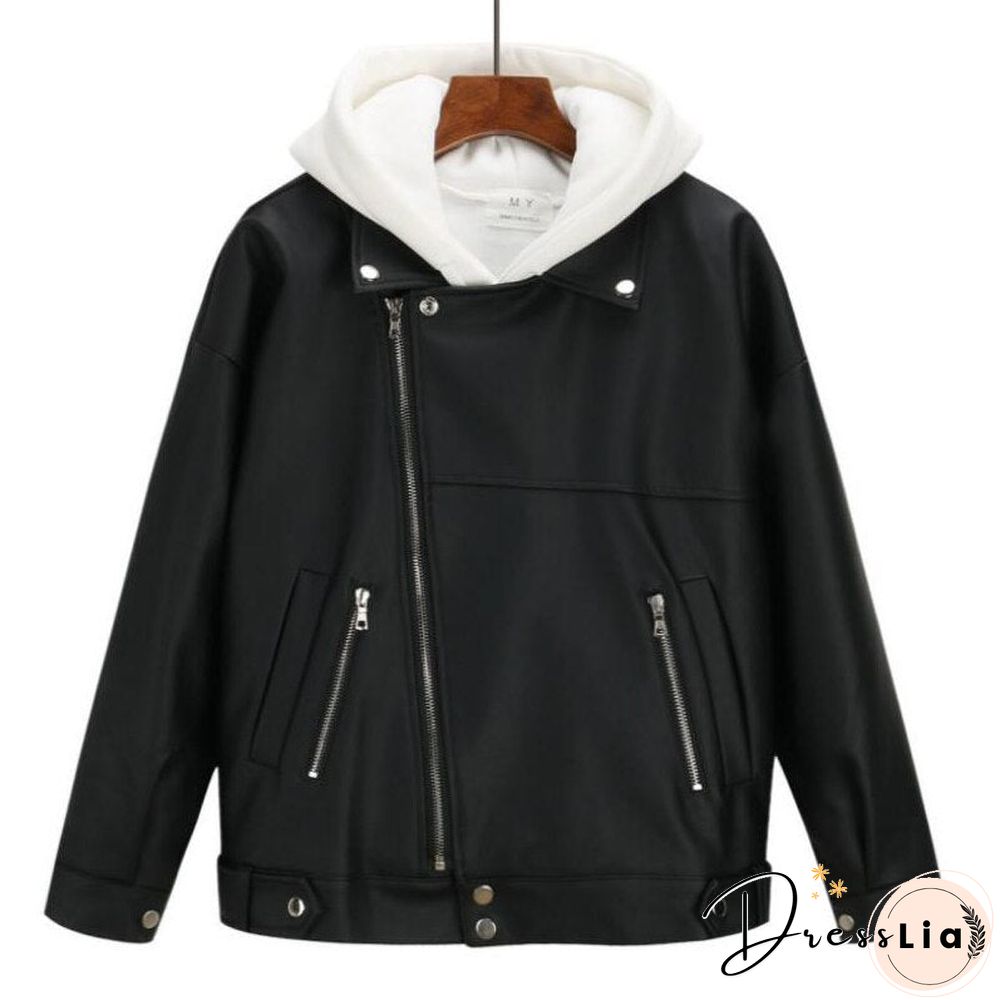 New Arrival Women Autumn Winter Leather Jacket Oversized Boyfriend Korean Style Female Faux Coat Outwear Black Bike Jacket