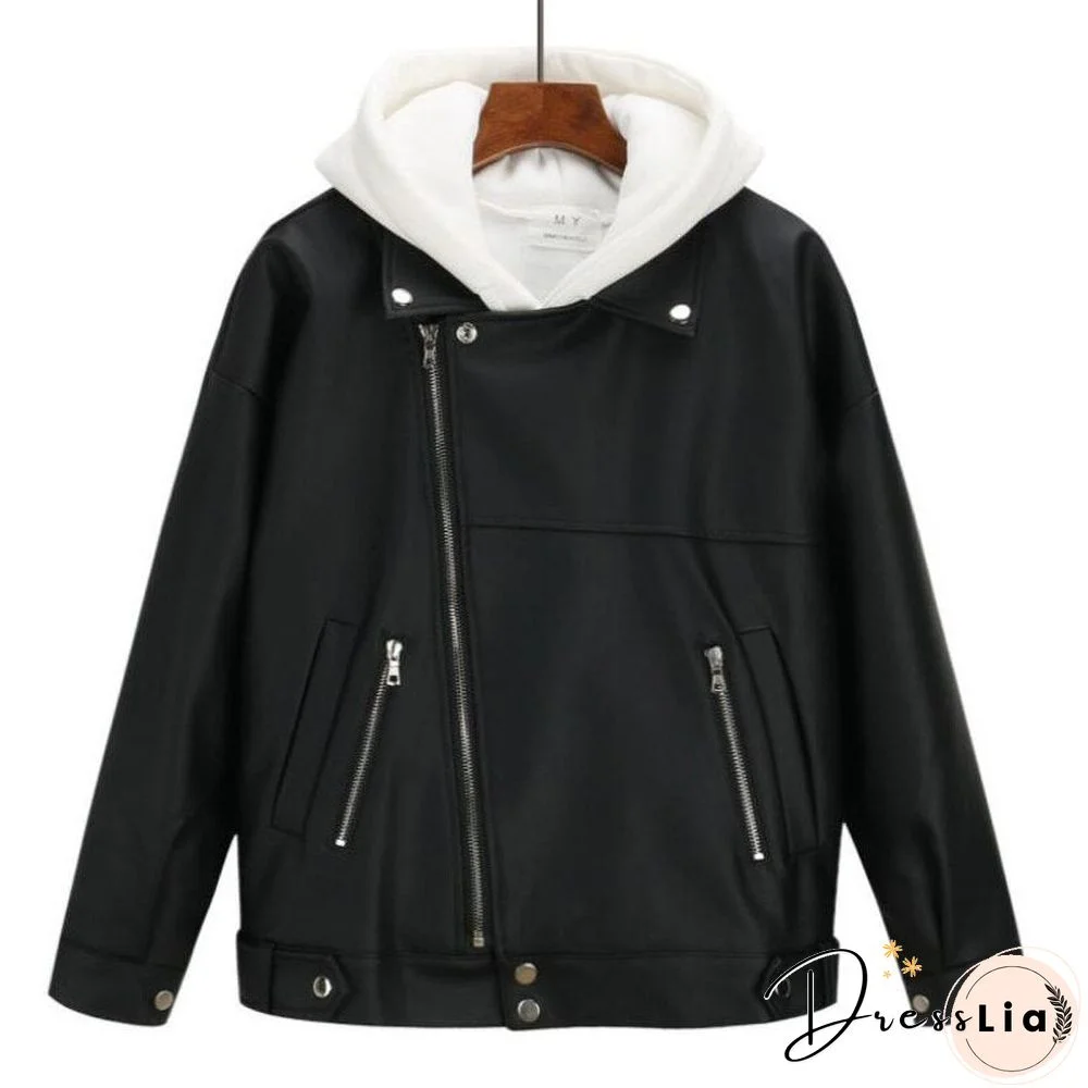 New Arrival Women Autumn Winter Leather Jacket Oversized Boyfriend Korean Style Female Faux Coat Outwear Black Bike Jacket