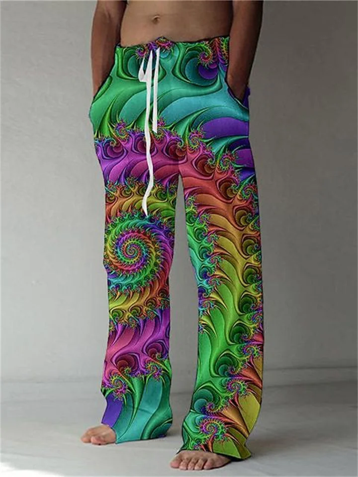Men's Trousers Summer Pants Beach Pants Drawstring Elastic Waist Straight Leg Abstract Graphic Prints Comfort Breathable Casual Daily Holiday Streetwear Designer Green Rainbow