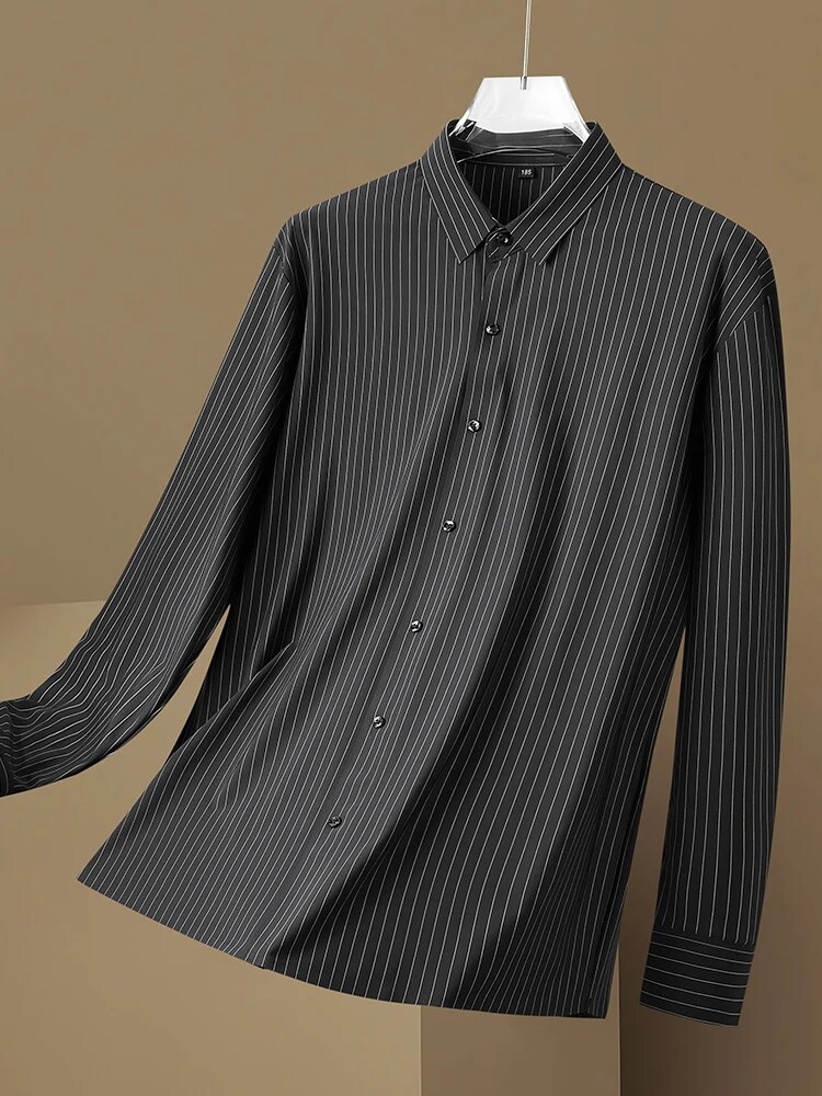 Upvalidator Men Shirt Striped Long Sleeve Elasticity Oversize 6XL 7XL 8XL 10XL Plus Size Formal Traceless Black Black Designer High Quality