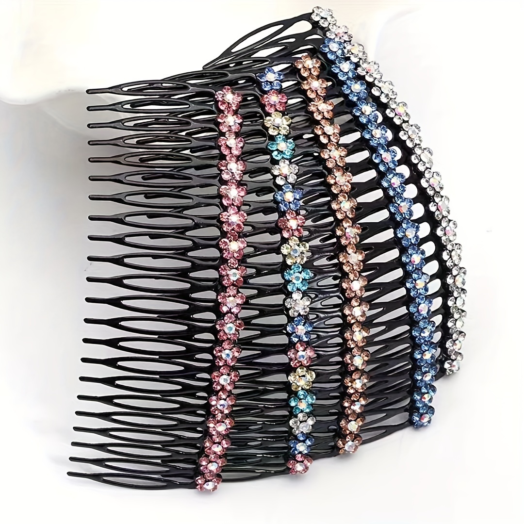 3pcs\u002F5pcs Retro Hair Clip Comb Colorful Rhinestone Flower Decor Hair Insert Comb Headdress Non Slip Hair Accessories For Women