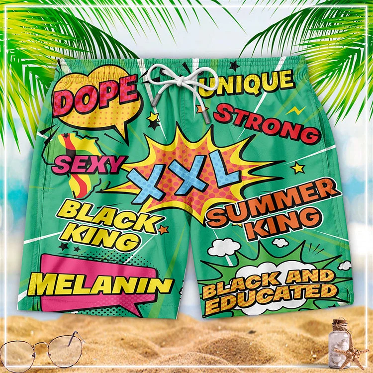 Black King's Time Pop Art Summer Beach Shorts