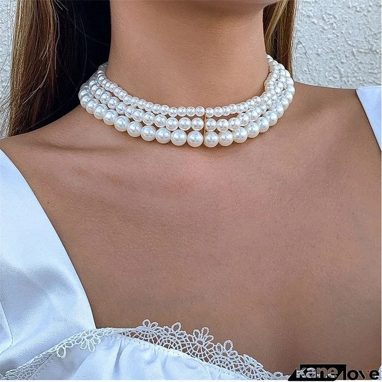 Classy Simple Artificial Pearl 3 Strand Necklace For Women