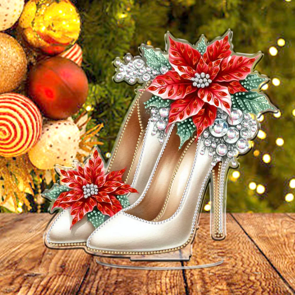 2D Flat Xmas High Heels DIY Acrylic Desktop Diamond Art Kits for Adults Beginner