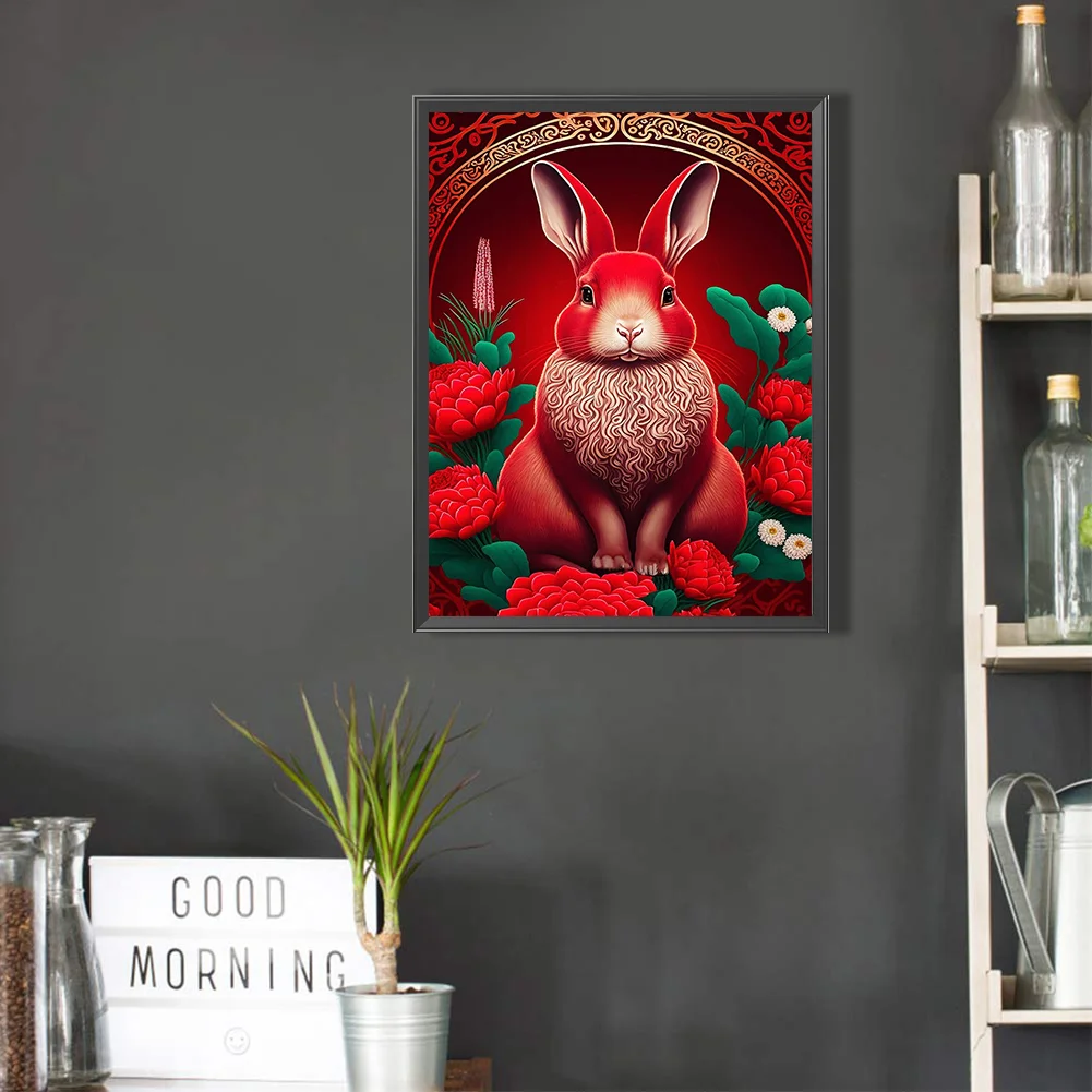 Full Round Diamond Painting 30*40cm - Red Golden Rabbit