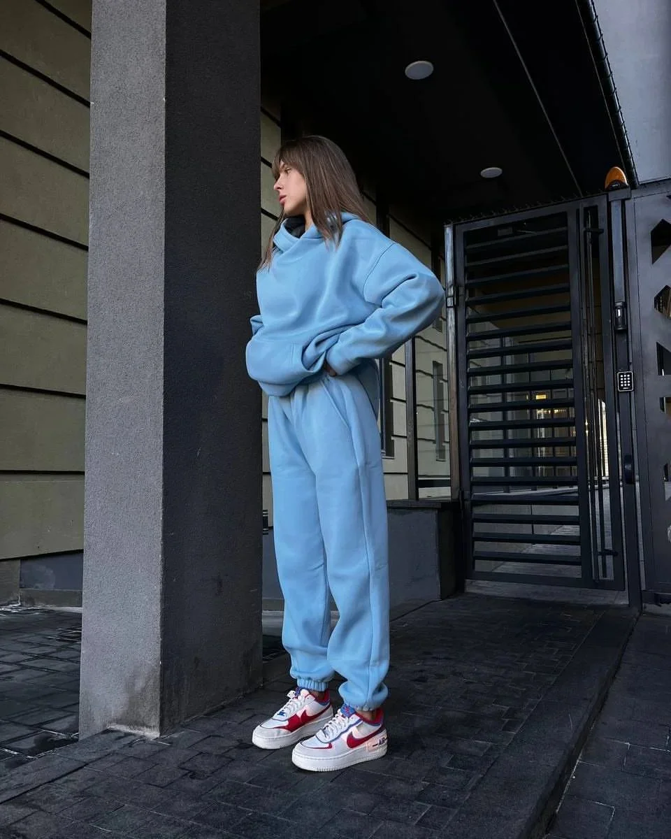 Ueong Autumn And Winter New Show Thin Casual And Velvet Long-Sleeved Hoodie Pants Suit Female