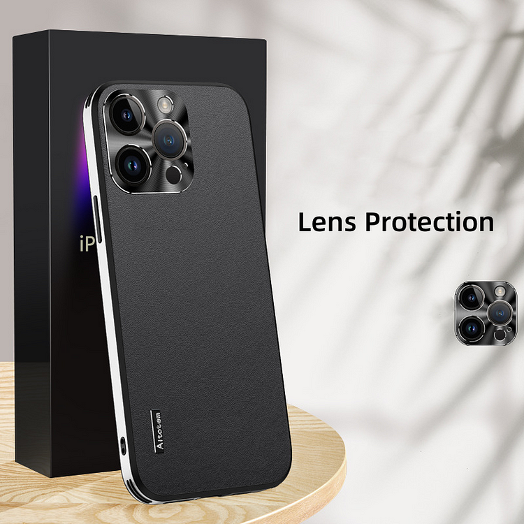 All-inclusive Metal Lens Camera Leather Case For iPhone