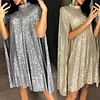 Women's Party Dress Sequin Dress Short Mini Dress Silver Gold Sleeveless Pure Color Sequins Split Spring Fall Crew Neck Party Stylish Elegant Party-KZyou