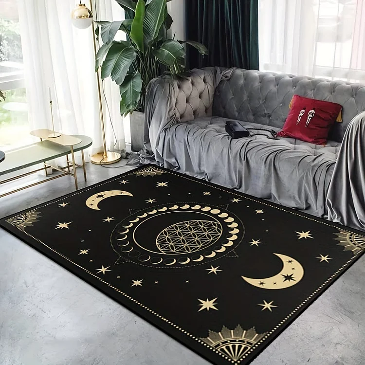 Olivenorma 1pc Black Moon Stars Sun Rugs Carpet
