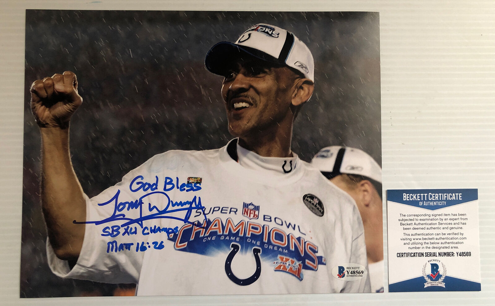 Tony Dungy Signed Autographed 8x10 Photo Poster painting Indianapolis Colts SB CHAMPS BECKETT