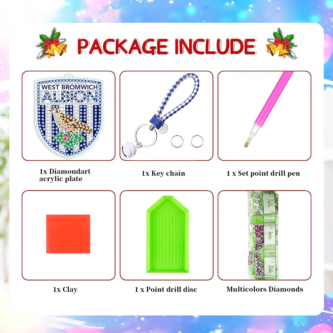 【Upgrade】DIY West Bromwich Albion F.C. Logo Double Sided Rhinestone Painting Keychain Pendant for Adult