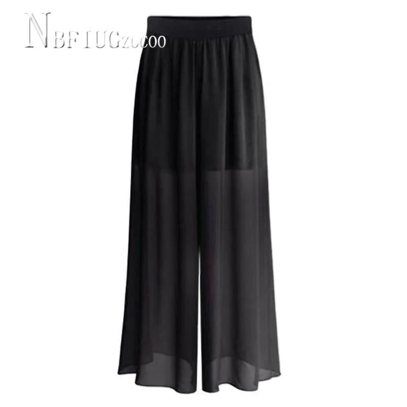 Fat Sister White Black Color Chiffon Women Pants M-4XL Plus Size Female Trousers