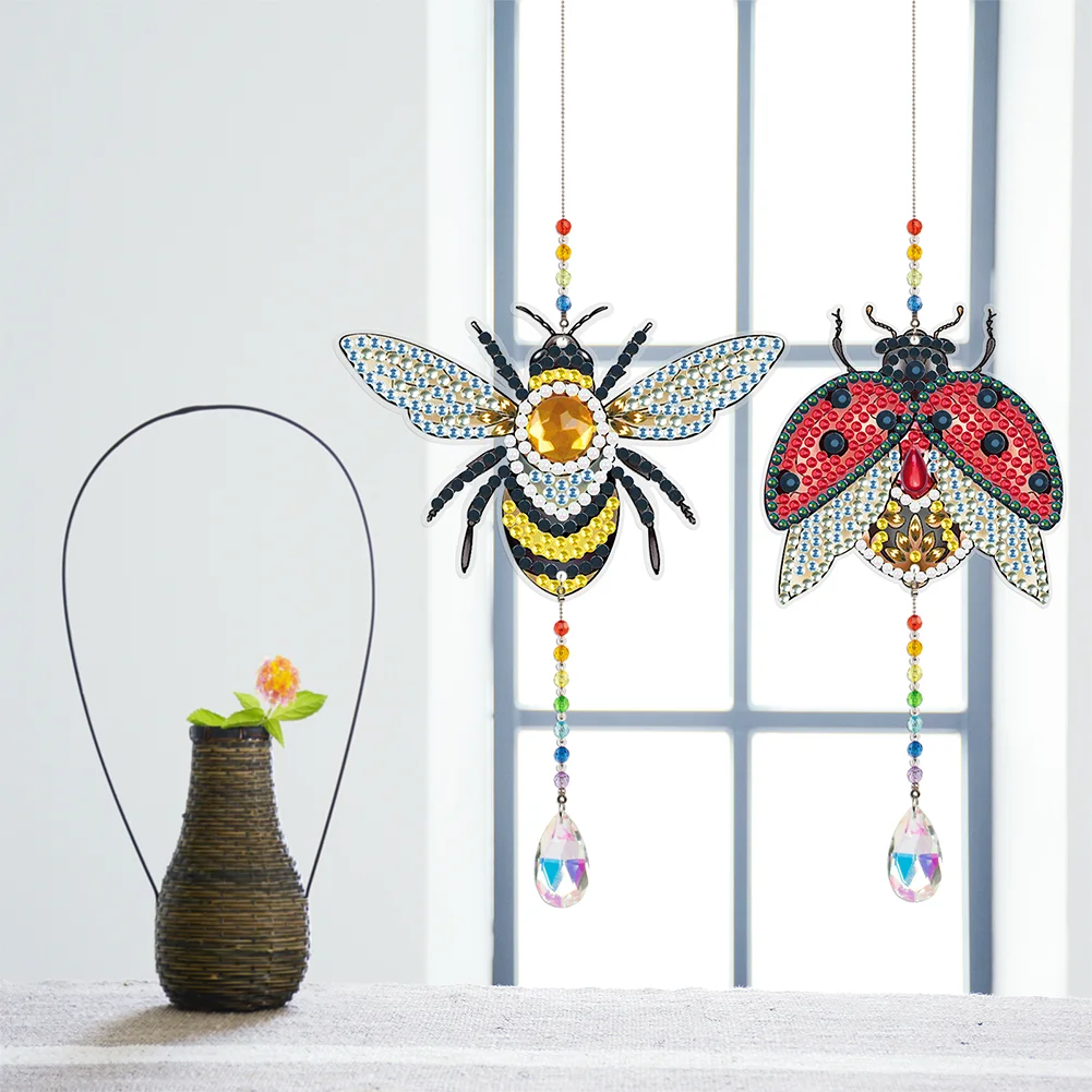 2pcs Crystal Light Catcher Diamond Painting Bee Hanging Decor(Double-Sided)