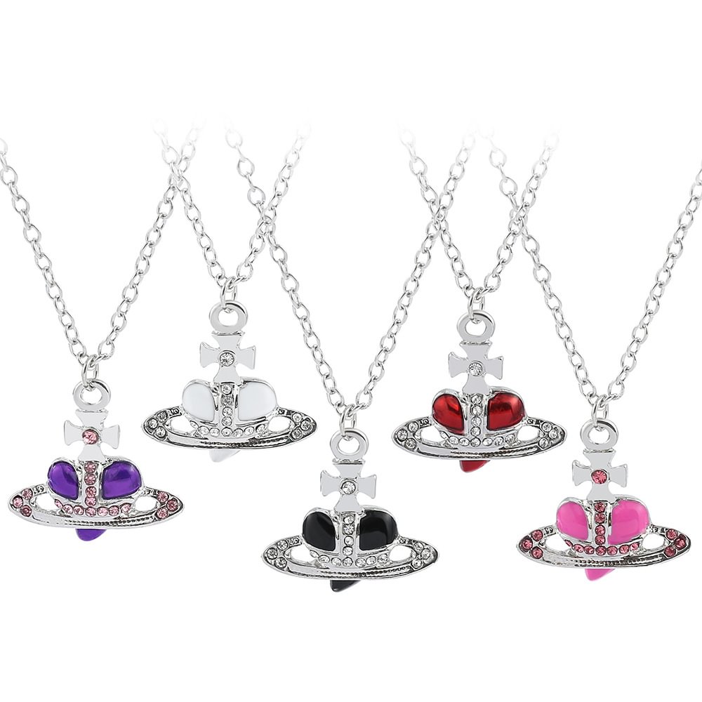 Rhinestone Cross Heart Pendant Necklace