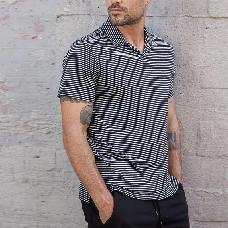 Men's Pinstripe Polo Neck Short Sleeve T-Shirt