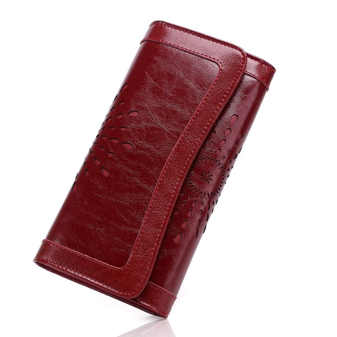 Women Leather Wallet Clutch Purse Card Holder Ladies Hollow Out Long Wallet
