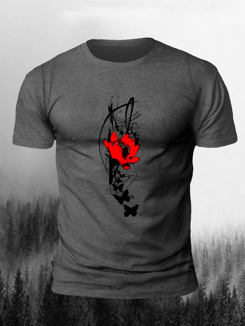 Men's Natural Lotus Butterfly Art Print T-Shirt