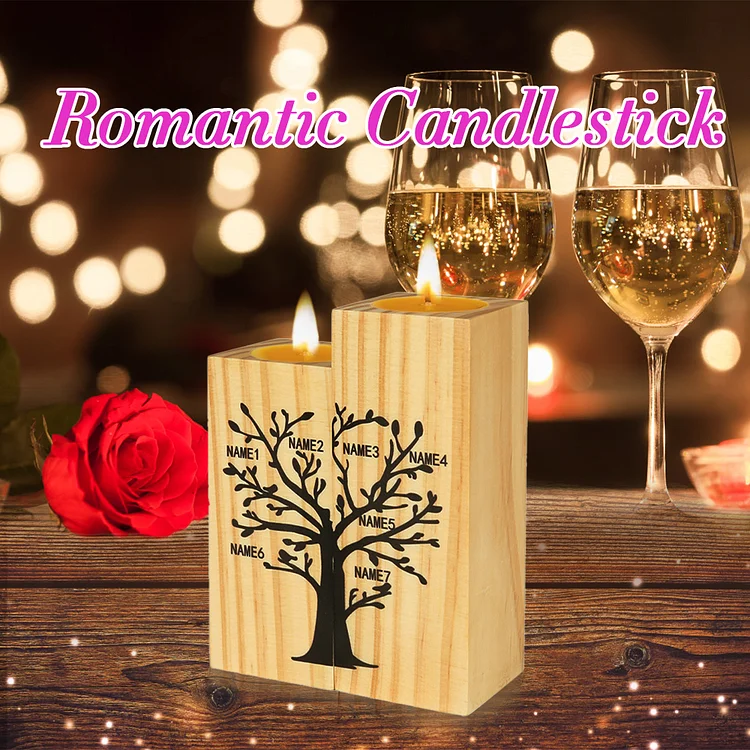 Family Tree Personalized Photo Custom Candle Holder Wooden Decoration