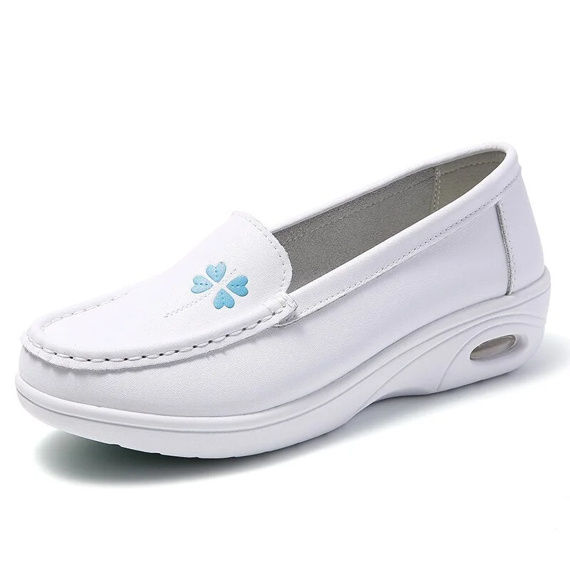 Women'S Flat Shoes Genuine Leather Black Pink Blue Loafers Women Soft Bottom Shallow Breathable Nurse Medical Autumn Footwear