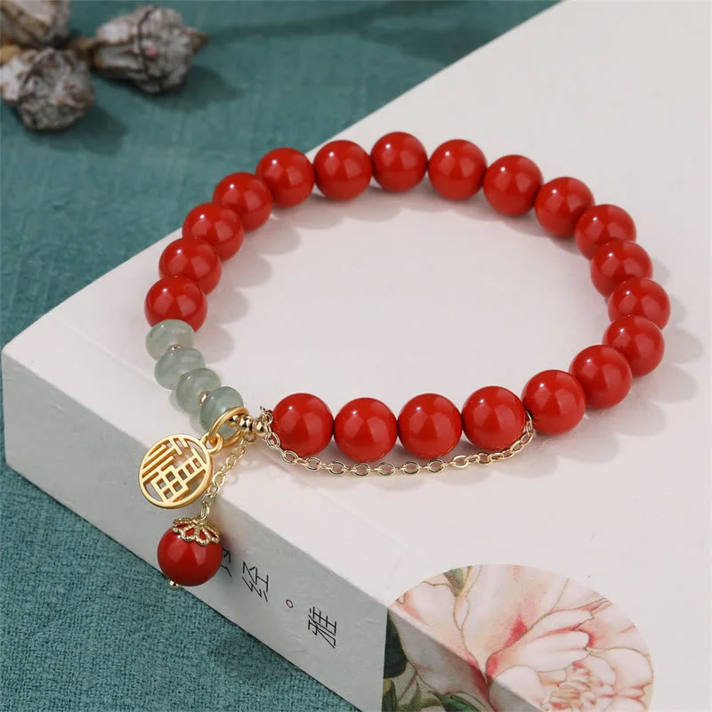 Cinnabar Auspicious Fu Character Jade Calm Bracelet