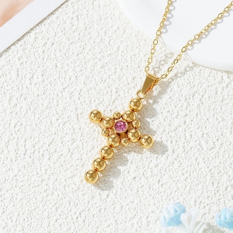 201 Stainless Steel Gold Plated Minimalist Inlay Cross Zircon Pendant Necklace