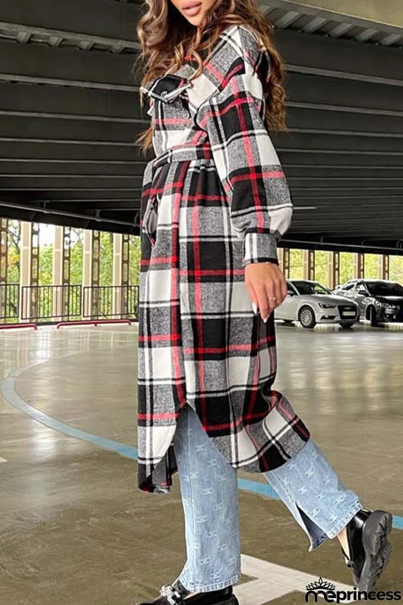 Sweet Elegant Plaid Striped Printing Shirt Collar Outerwear(3 Colros)