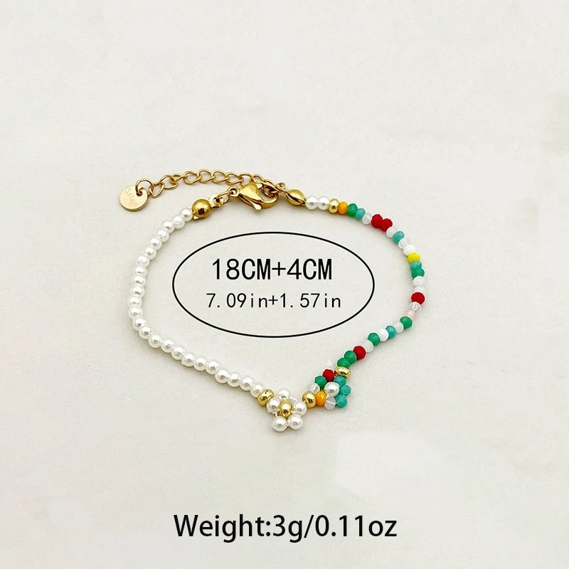 Elegant Preppy Style Sweet Heart Shape Flower 304 Stainless Steel 14K Gold Plated Beaded Chain Bracelets In Bulk