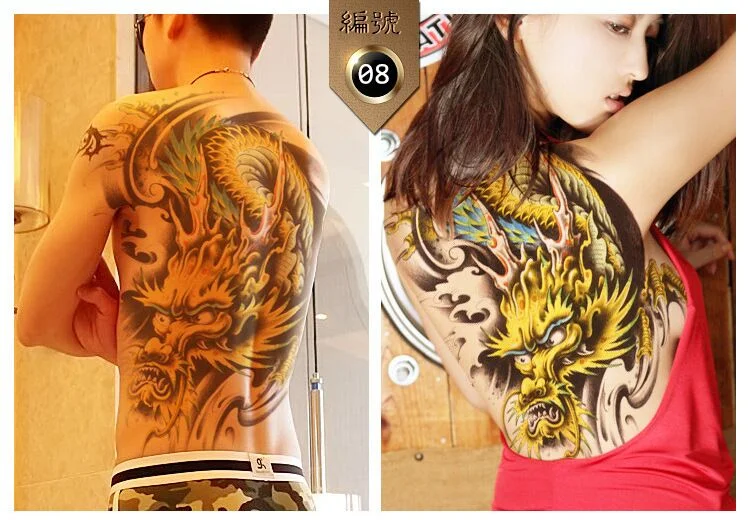 Sdrawing removable waterproof halloween body stickers death skull skeleton temporary tattoo sticker dragon back tattoo large size