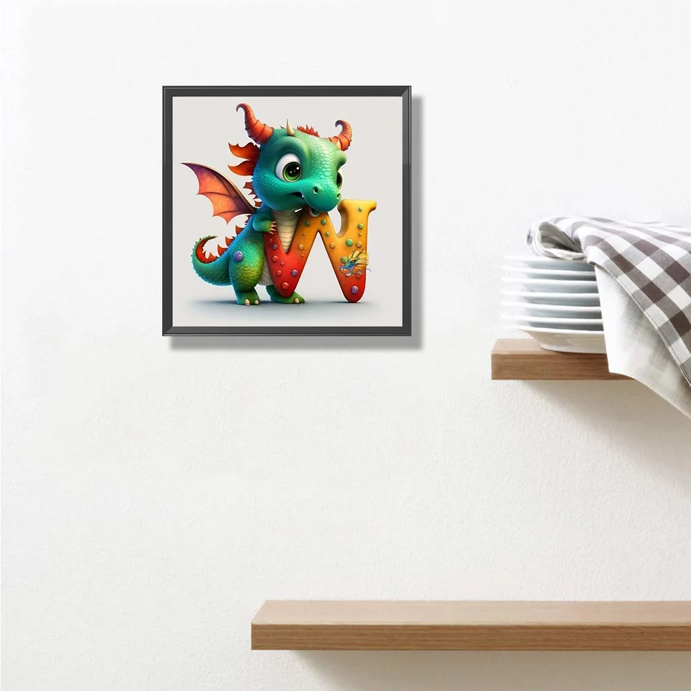 Diamond Painting - Full Round Drill - Dinosaur Letter W(30*30cm)
