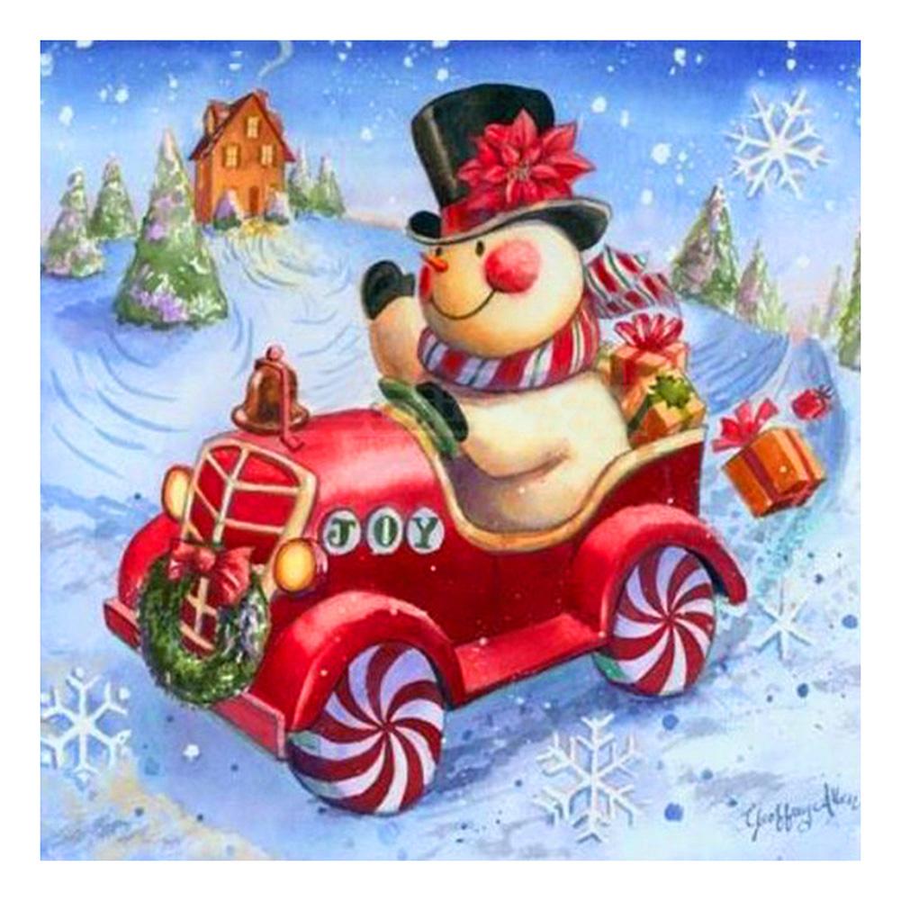 

30*30CM - Snowman Cars - Round Drill Diamond Painting, 501 Original