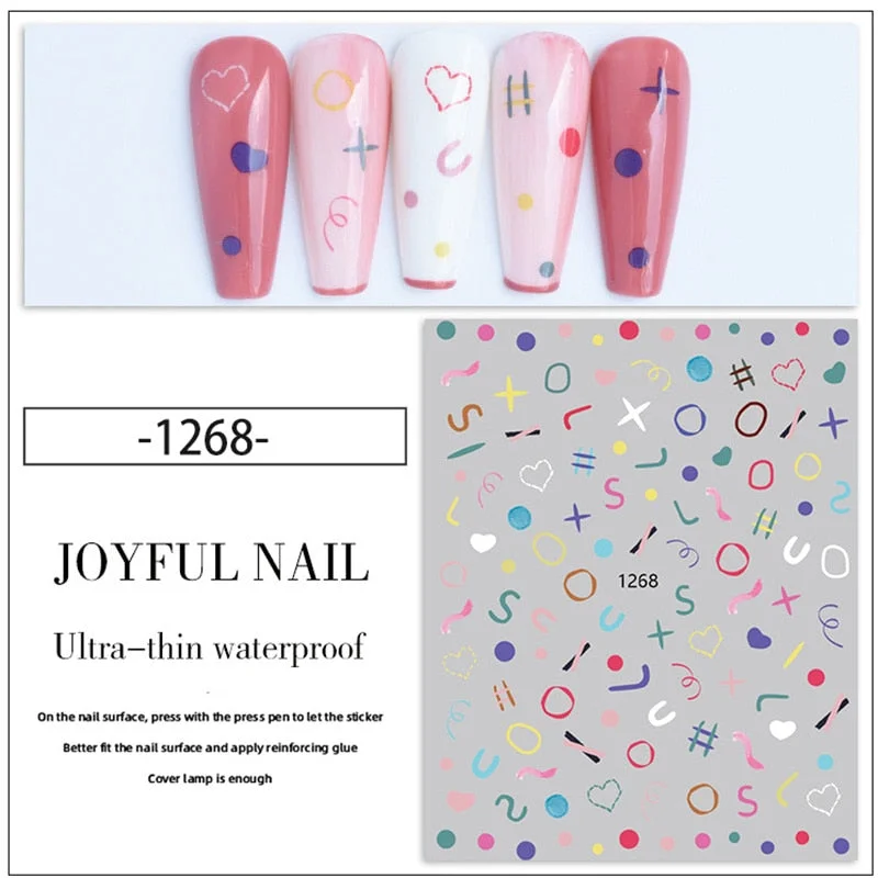Beautizon Heart + - Shape Colorful Typography High Quality 5D Engraved Nail Stickers Nail Art Decorations Nail Decals Design